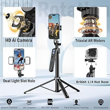 Auto Face Tracking Tripod 360°: The Ultimate Content Creation Tool 3 Auto Face Tracking Tripod 360 Rotation with Stand,Android and iPhone Tripod Holder with Remote and Gesture Control, No App,Built-in Tracking Camera Selfie Stick Tripod for Vlog Video Recording Tiktok