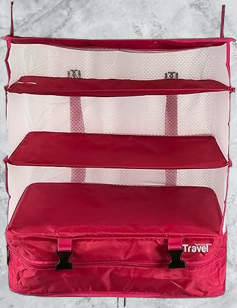 Stow-N-Go Portable Hanging Travel Shelves, Packing Organizer for Luggage. Carry on Closet for Clothes